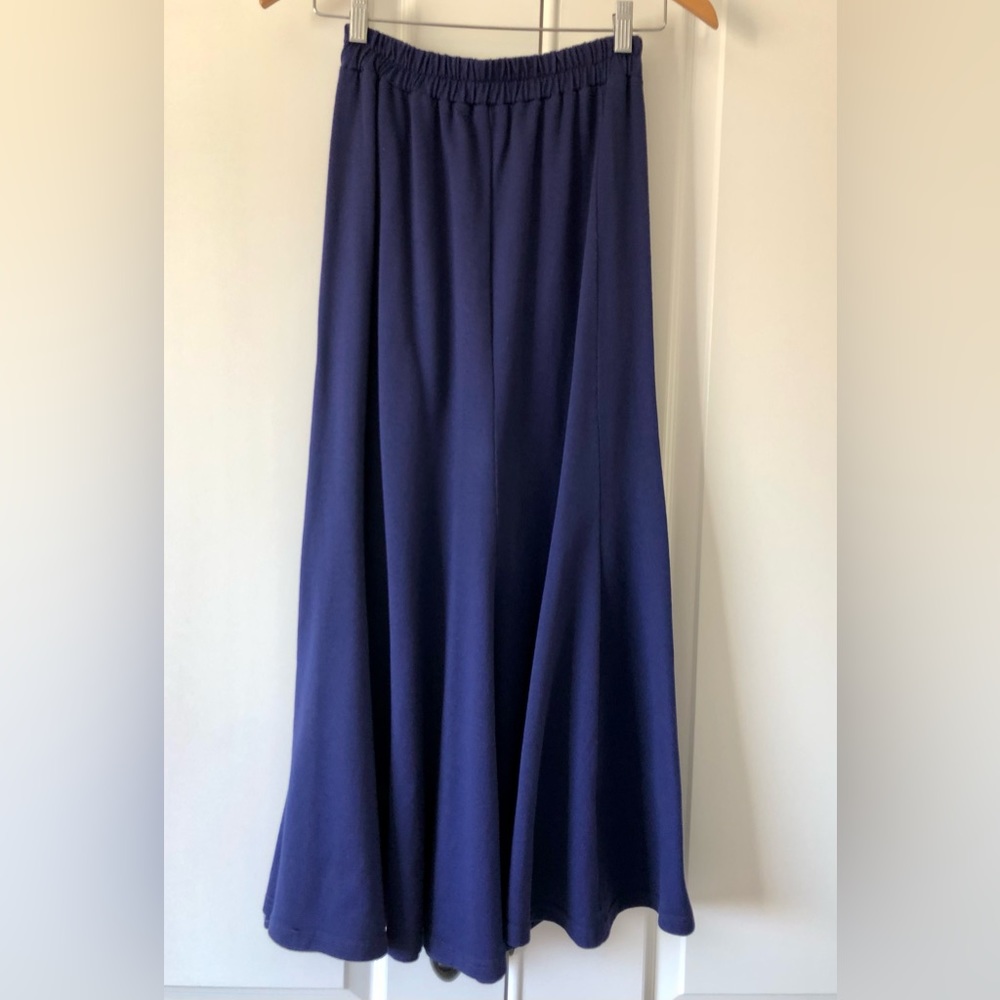 VTG 80's 6 gore Trumpet midi skirt by Joanie Char Indigo Pima interlock knit S